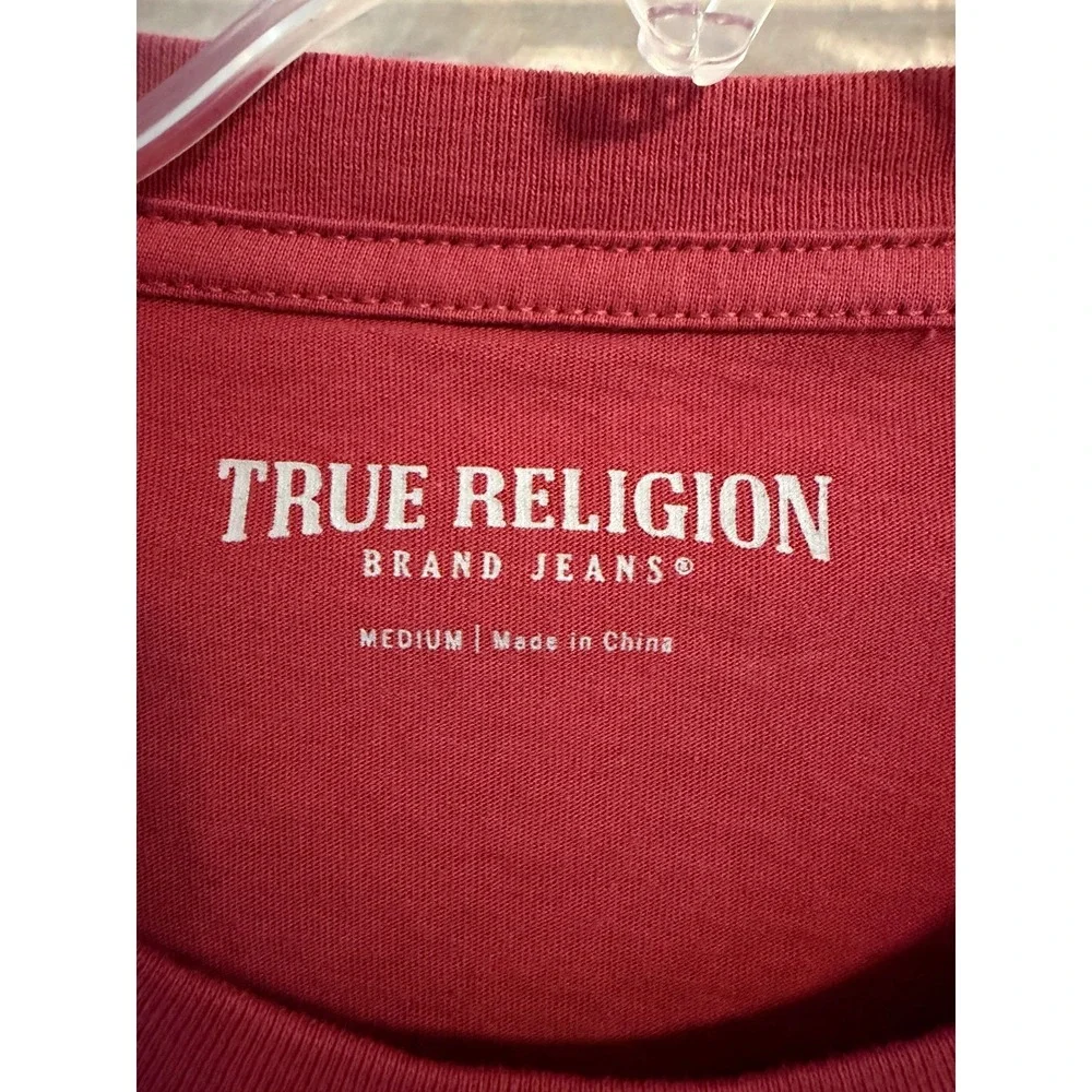 True Religion Long Sleeve Shirt Mens Medium Red Excellent Graphic Horseshoe Logo